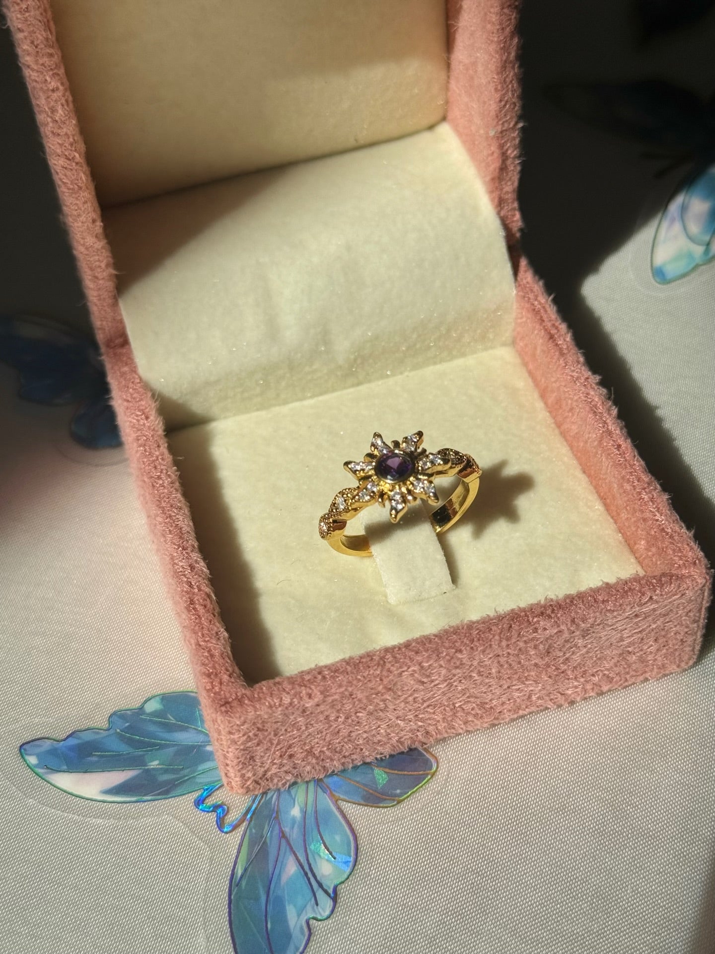 Purple Elegant Shiny Sun Rapunzel & Flynn Rider Inspired Couple Rings