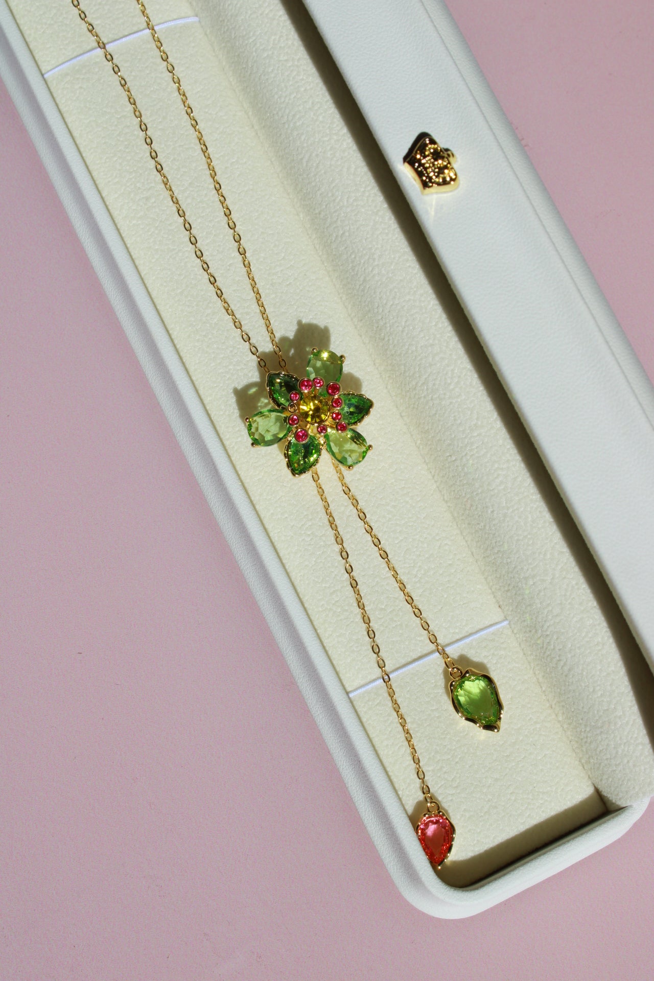 Adjustable Lily Flower Necklace With Green Zircon Stone – 14K Gold Plated- Idilia Inspired Necklace