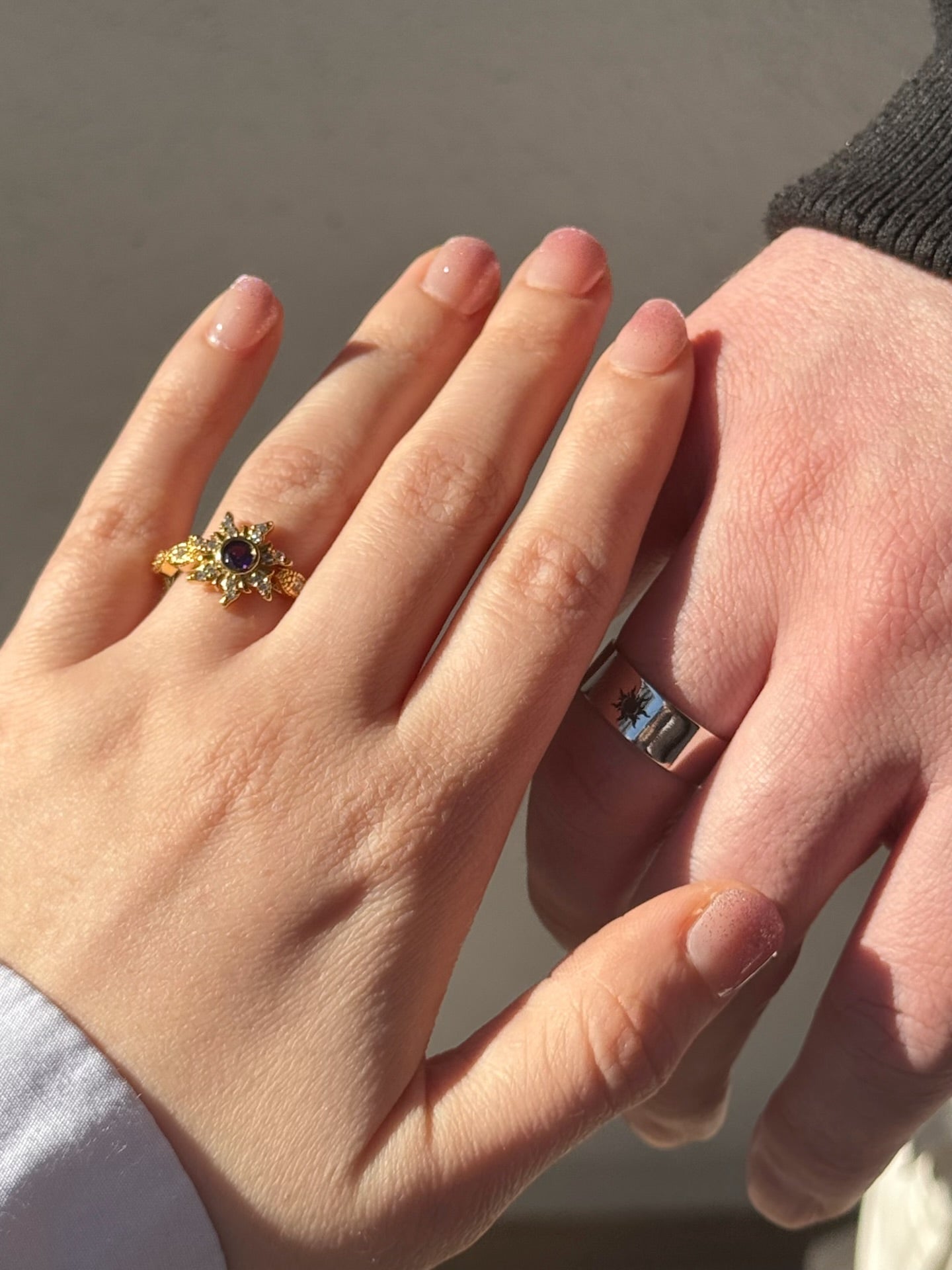 Purple Elegant Shiny Sun Rapunzel & Flynn Rider Inspired Couple Rings