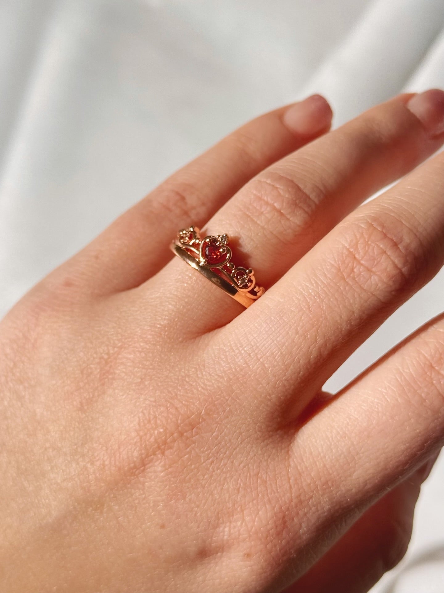 Snow White Inspired Red Garnet Apple Adjustable Ring