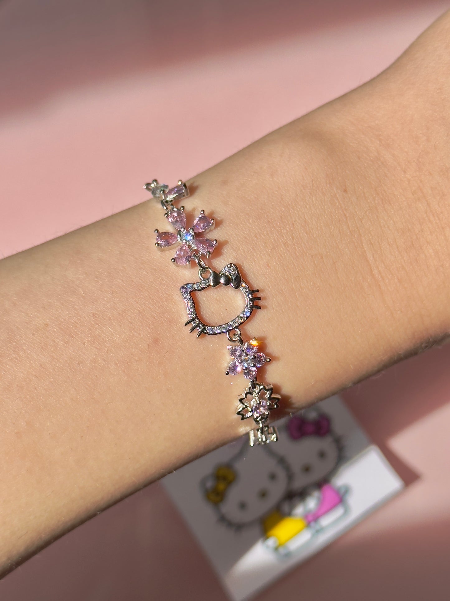 Silver Plated Lillium Flower Hello Kitty Bracelet