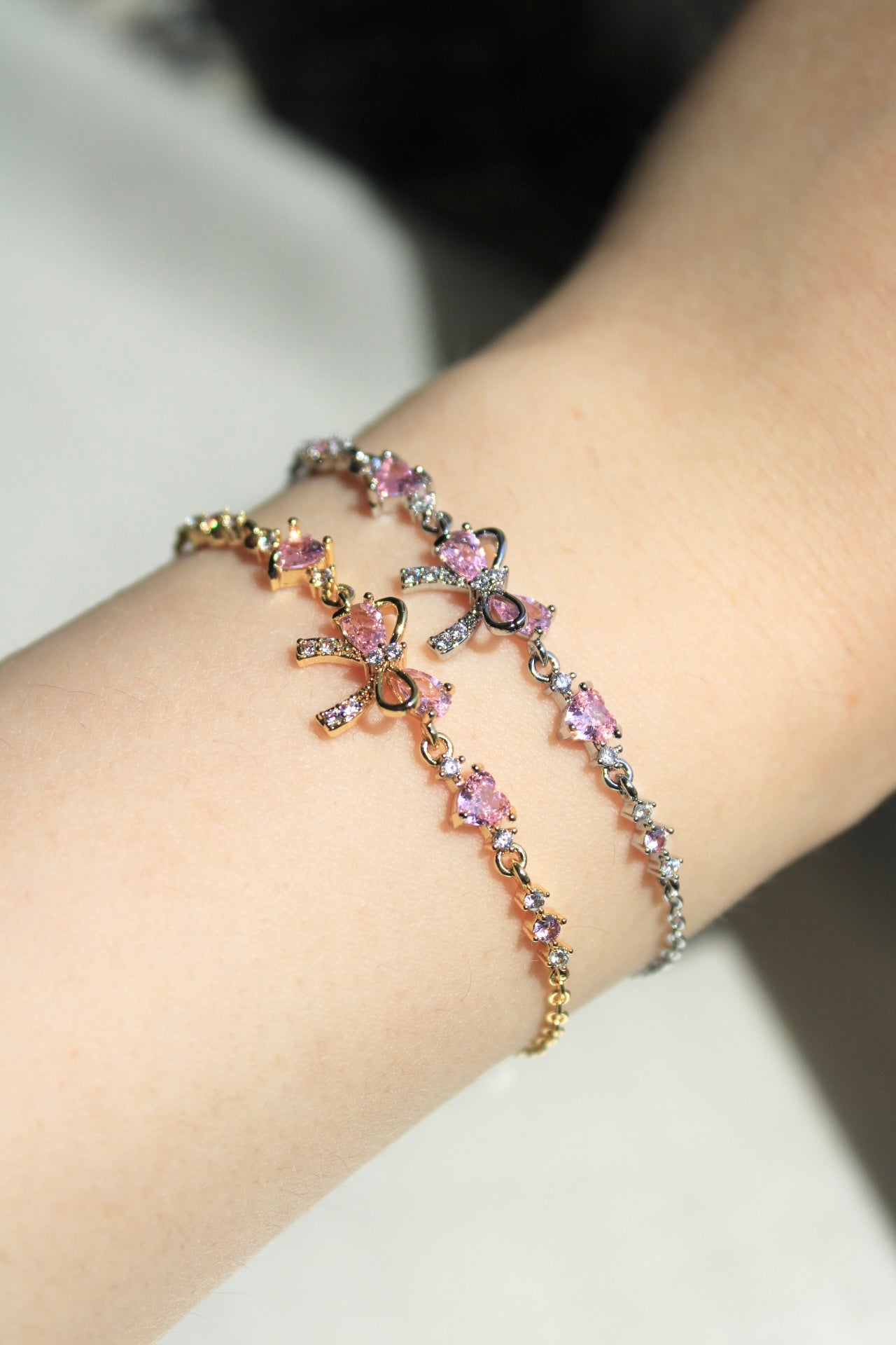 Steel Pretty Rubilace Pink Heart Bow Bracelet