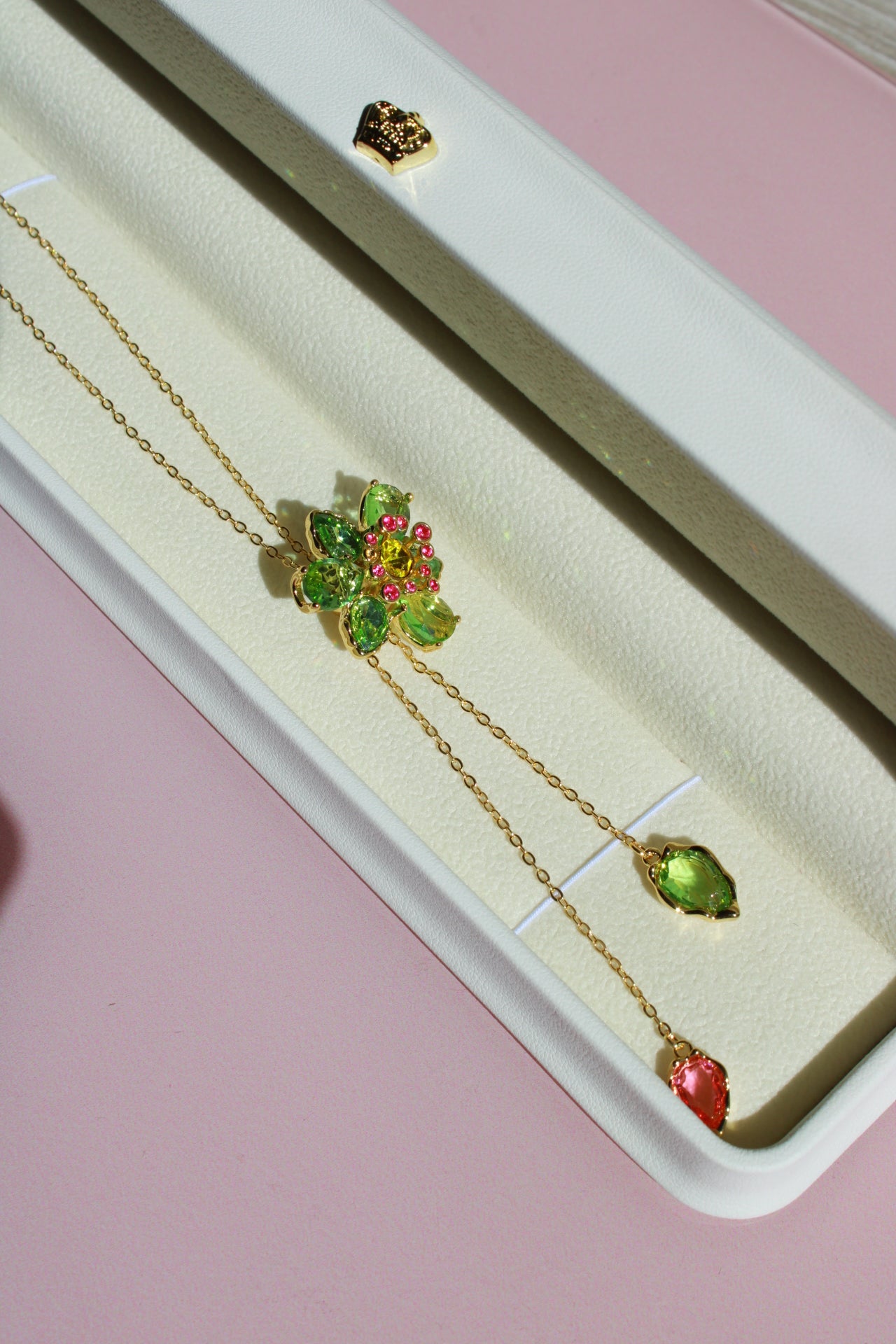Adjustable Lily Flower Necklace With Green Zircon Stone – 14K Gold Plated- Idilia Inspired Necklace