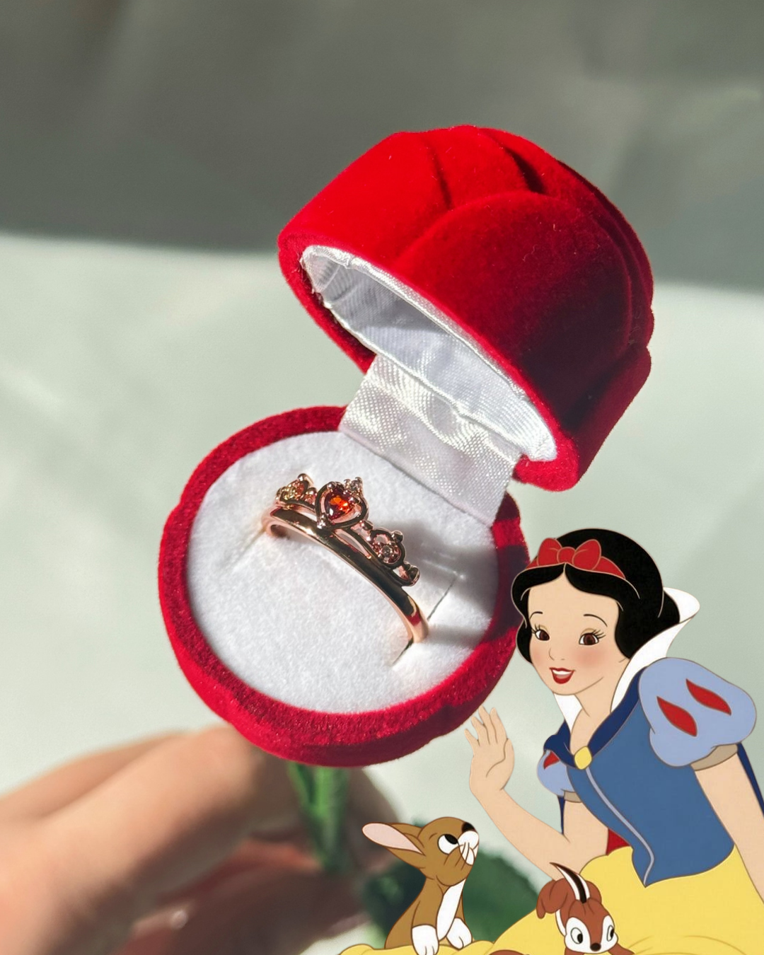 Snow White Inspired Red Garnet Apple Adjustable Ring