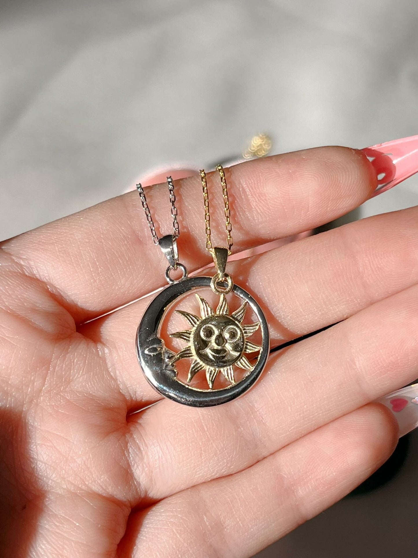 Sun and Moon Matching Double Necklace, Matching Jewelry For Couple, Sun and Moon Necklace Set, Couple Gifts Ideas, Sun and Moon Lovers.