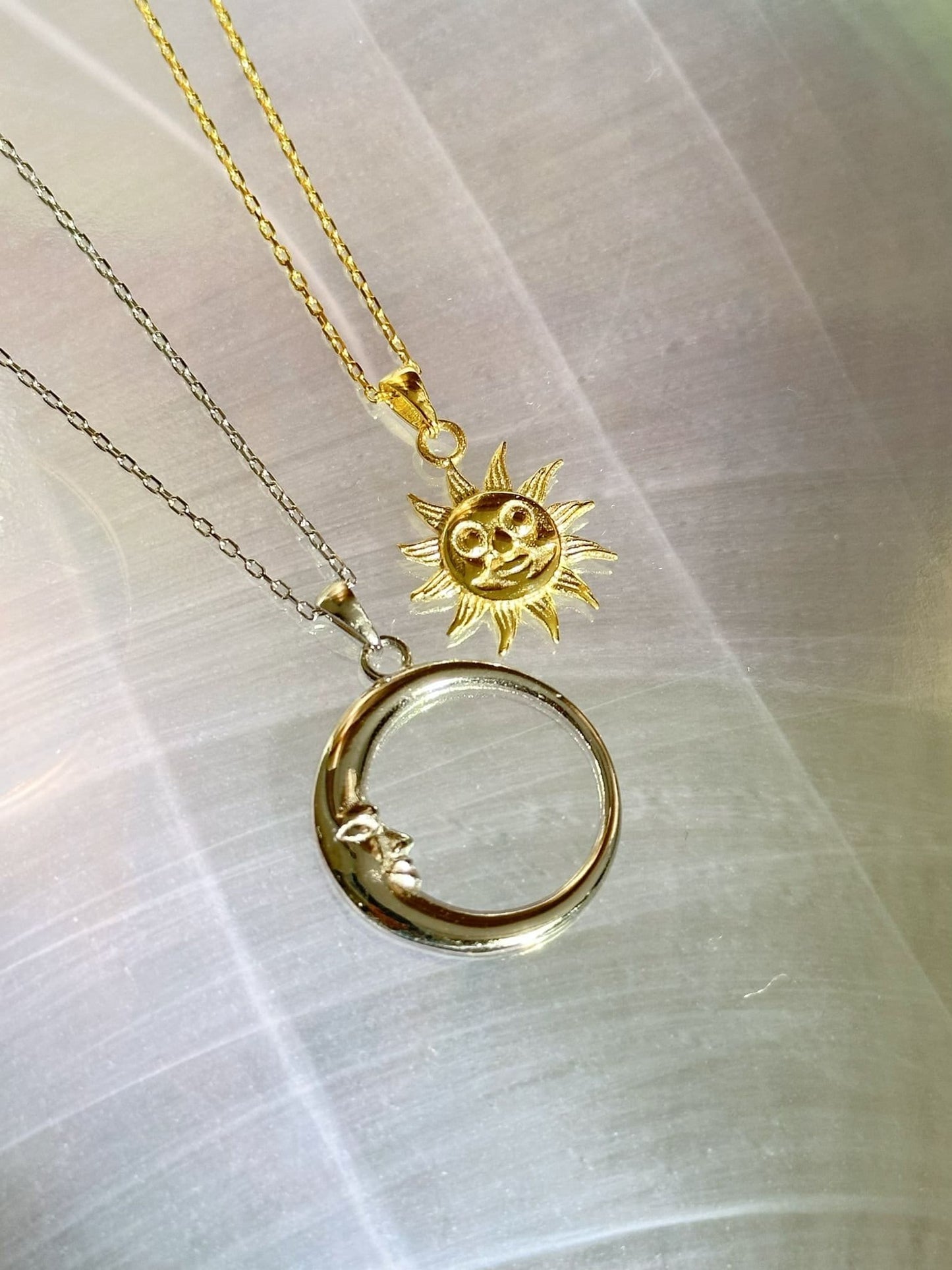 Sun and Moon Matching Double Necklace, Matching Jewelry For Couple, Sun and Moon Necklace Set, Couple Gifts Ideas, Sun and Moon Lovers.
