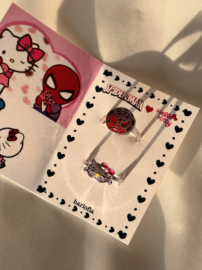 Stony Hello Kitty & Spiderman Couple Ring Set