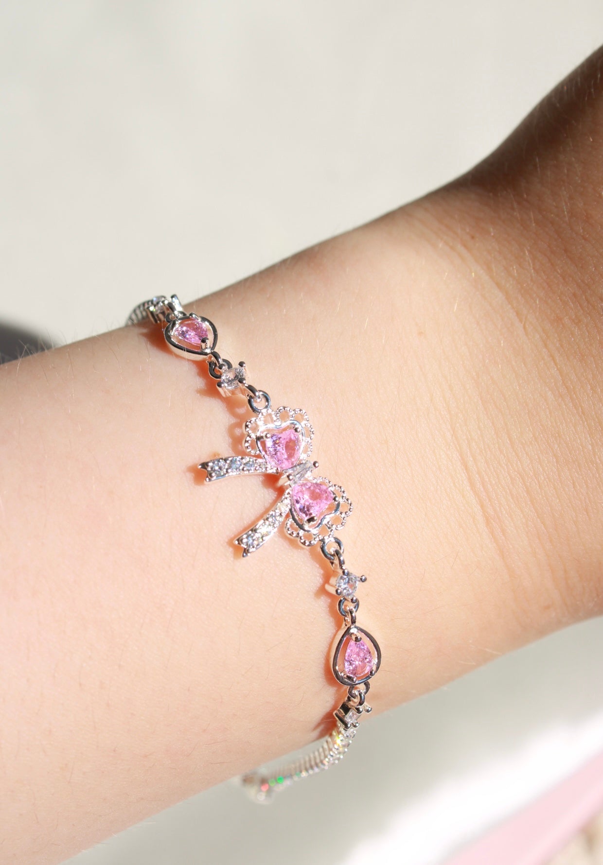 Sugar Pink Tennis Bow Bracelet