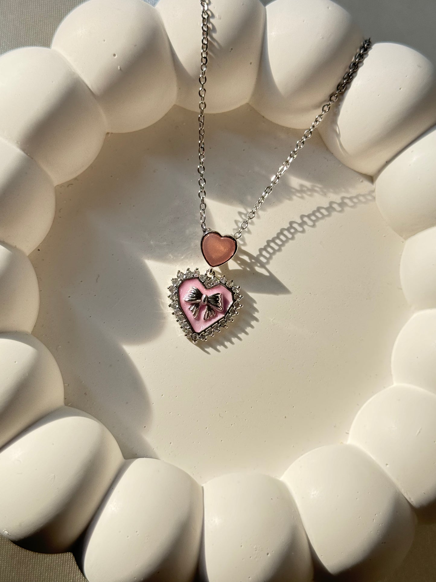 Pink Heart Coquette Ribbon Necklace