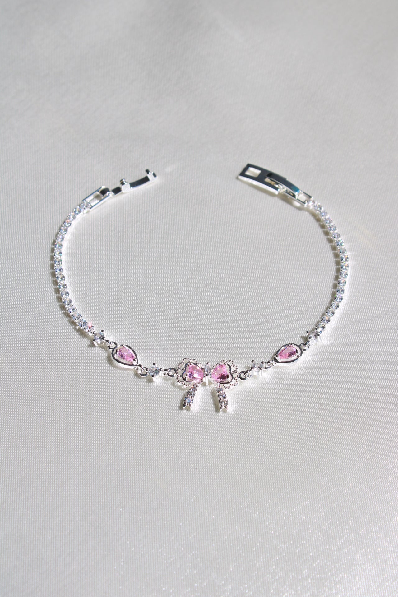 Sugar Pink Tennis Bow Bracelet