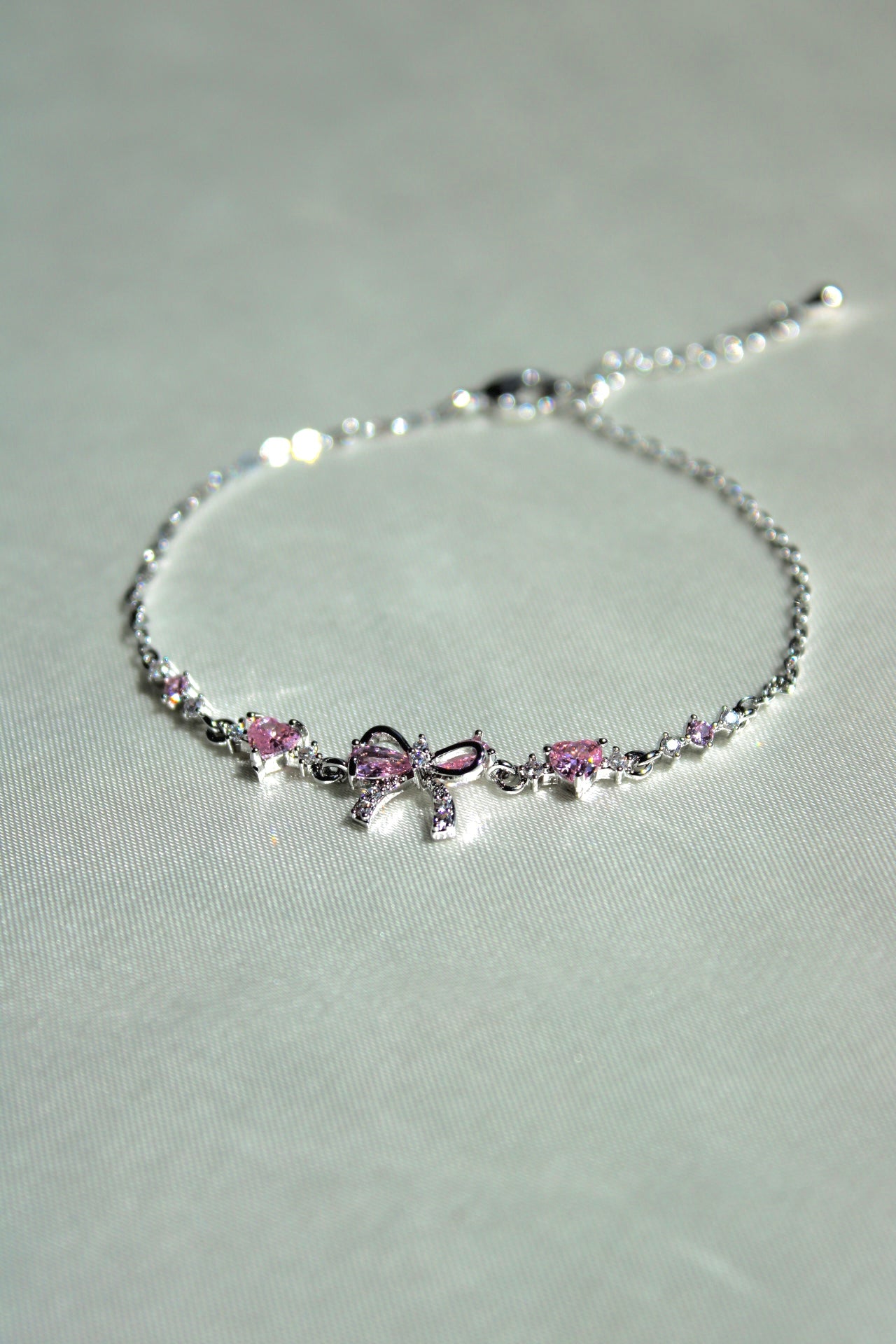 Steel Pretty Rubilace Pink Heart Bow Bracelet
