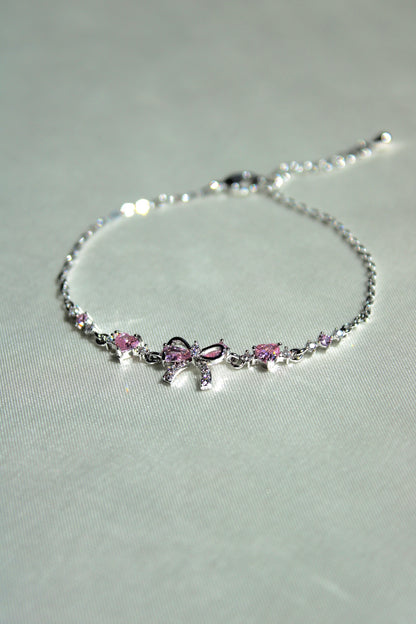 Steel Pretty Rubilace Pink Heart Bow Bracelet