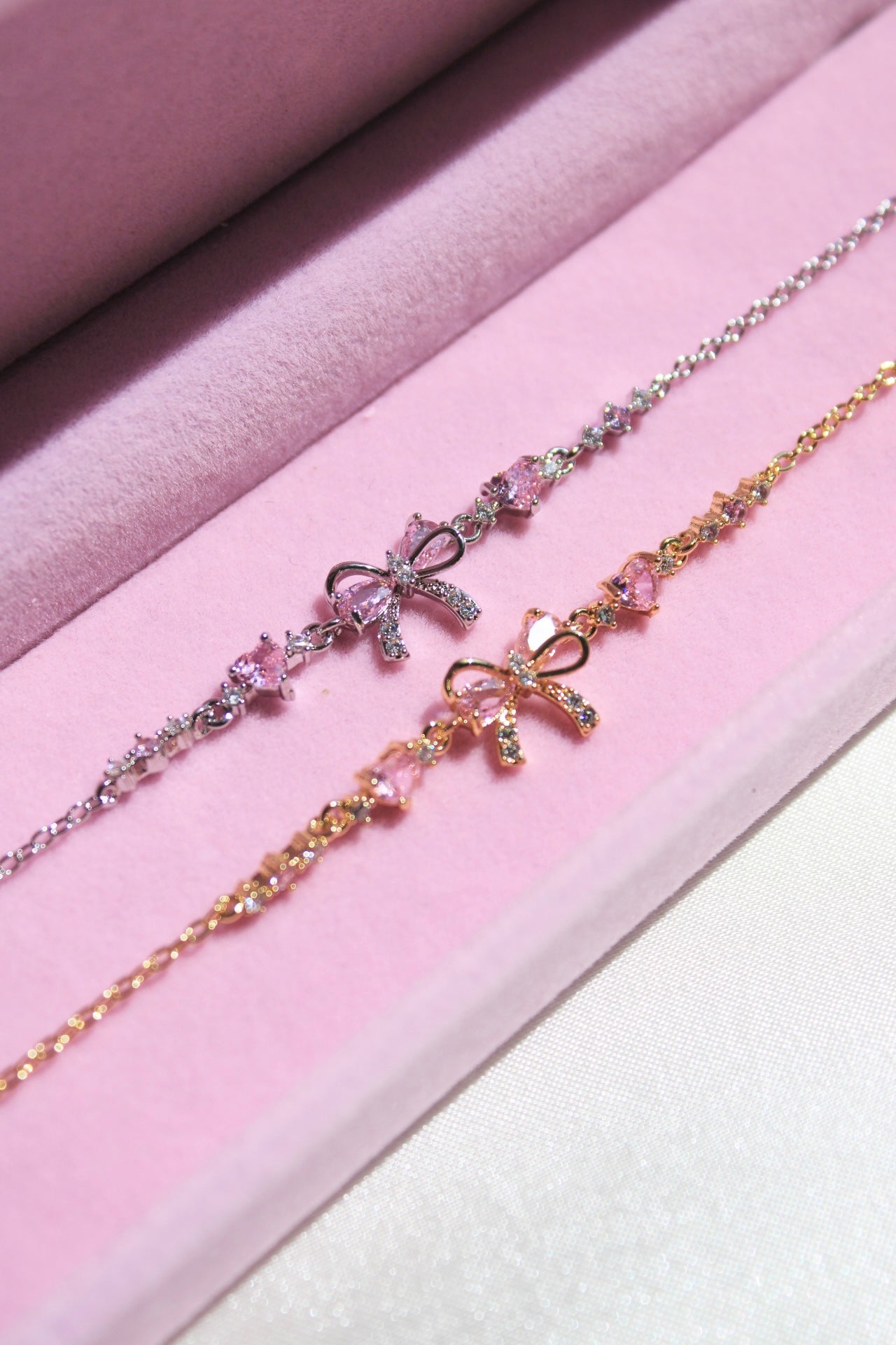 Steel Pretty Rubilace Pink Heart Bow Bracelet