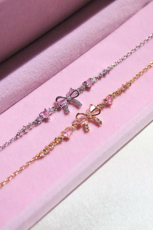 Steel Pretty Rubilace Pink Heart Bow Bracelet