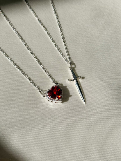 Stainless Steel You are in My Heart Necklace Set, Heart Sword Necklace