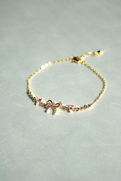 Steel Pretty Rubilace Pink Heart Bow Bracelet