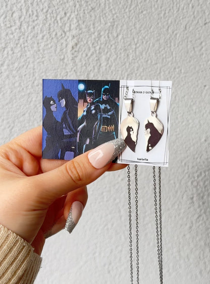 Stainless Steel Bat-Man & Cat-Woman Couple Necklaces