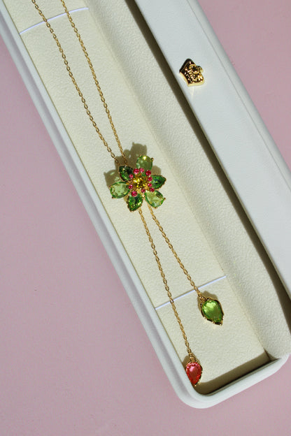 Adjustable Lily Flower Necklace With Green Zircon Stone – 14K Gold Plated- Idilia Inspired Necklace
