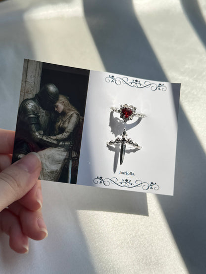 Adjustable Matching Heart Sword Gothic Ring Set | Valentine’s Day Gift Idea