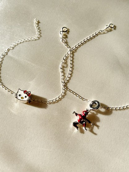 925 Sterling Silver Hello Kitty - Spiderman Bracelets