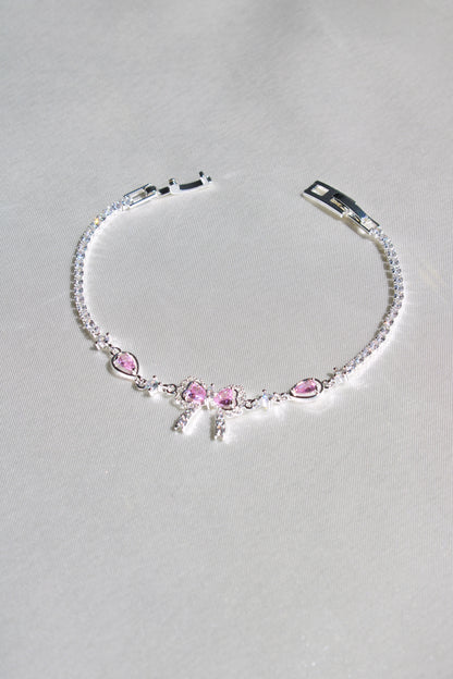 Sugar Pink Tennis Bow Bracelet