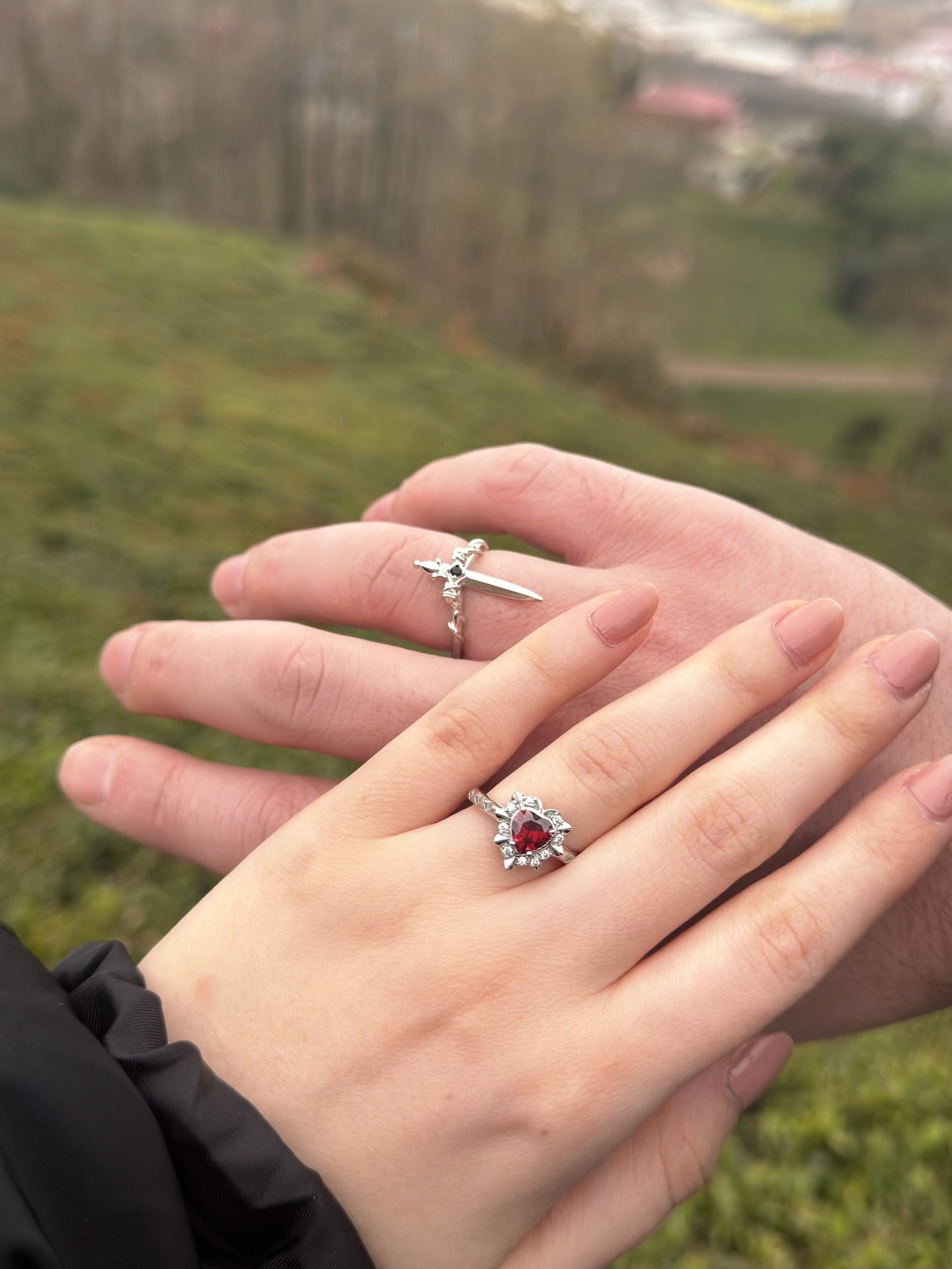 Adjustable Matching Heart Sword Gothic Ring Set | Valentine’s Day Gift Idea