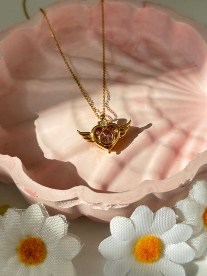 Sailor Moon Inspired Winged Crystal Neo Queen Heart Necklace