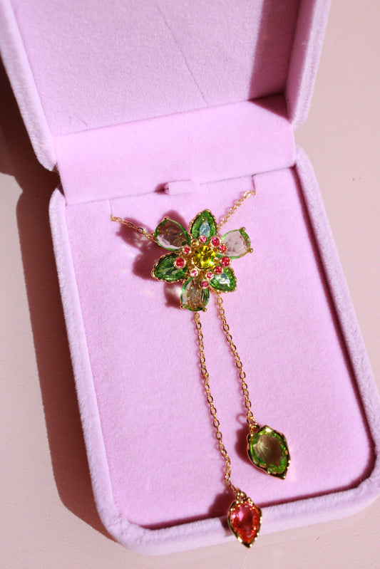 Adjustable Lily Flower Necklace With Green Zircon Stone – 14K Gold Plated- Idilia Inspired Necklace