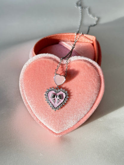 Pink Heart Coquette Ribbon Necklace