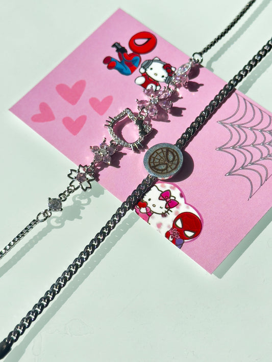 Sakura Flower Hello Kitty & Spider Head Bracelet Set