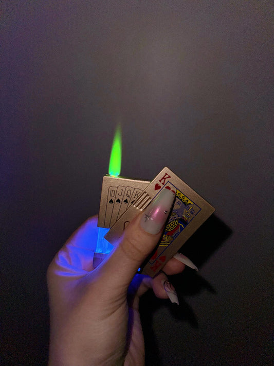 Green Flaming Playing Card Lighter