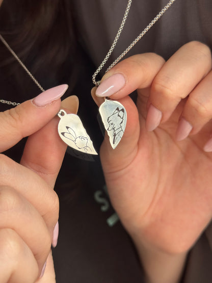 Zootopia Inspired Fox & Bunny Couple Half Heart Necklaces