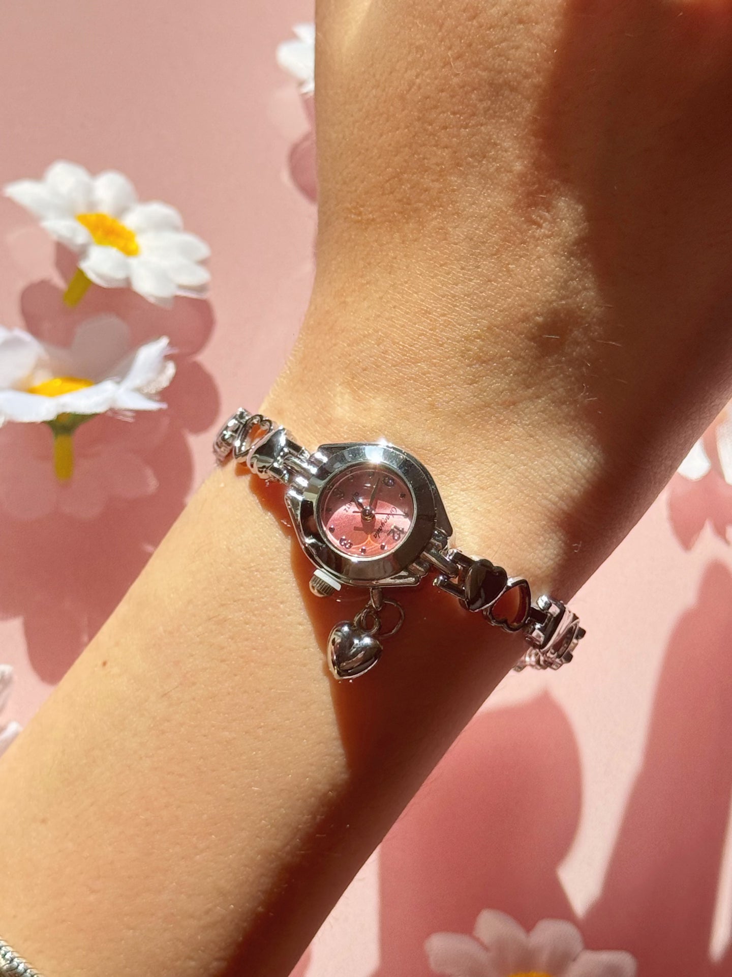 Stainless Steel Heart Charmy Pink Watch