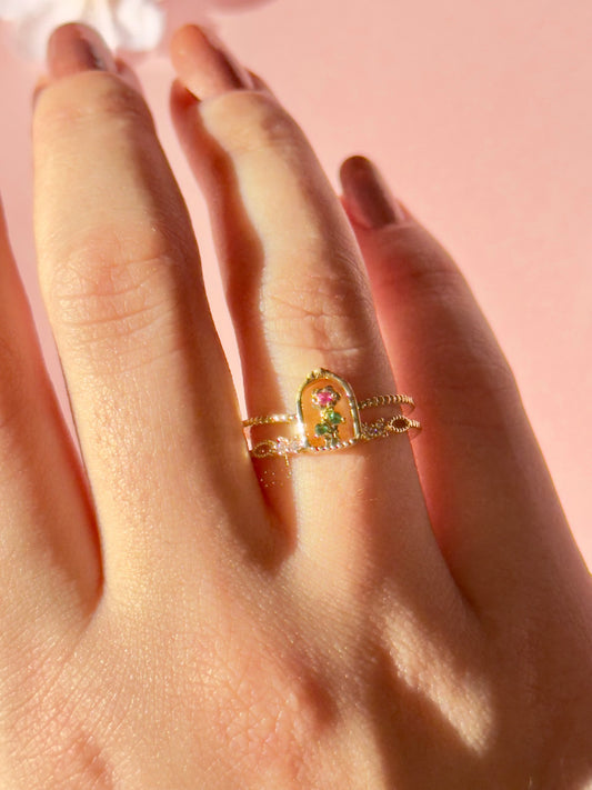 Beauty and the Beast Rose in Lantern Adjustable Ring