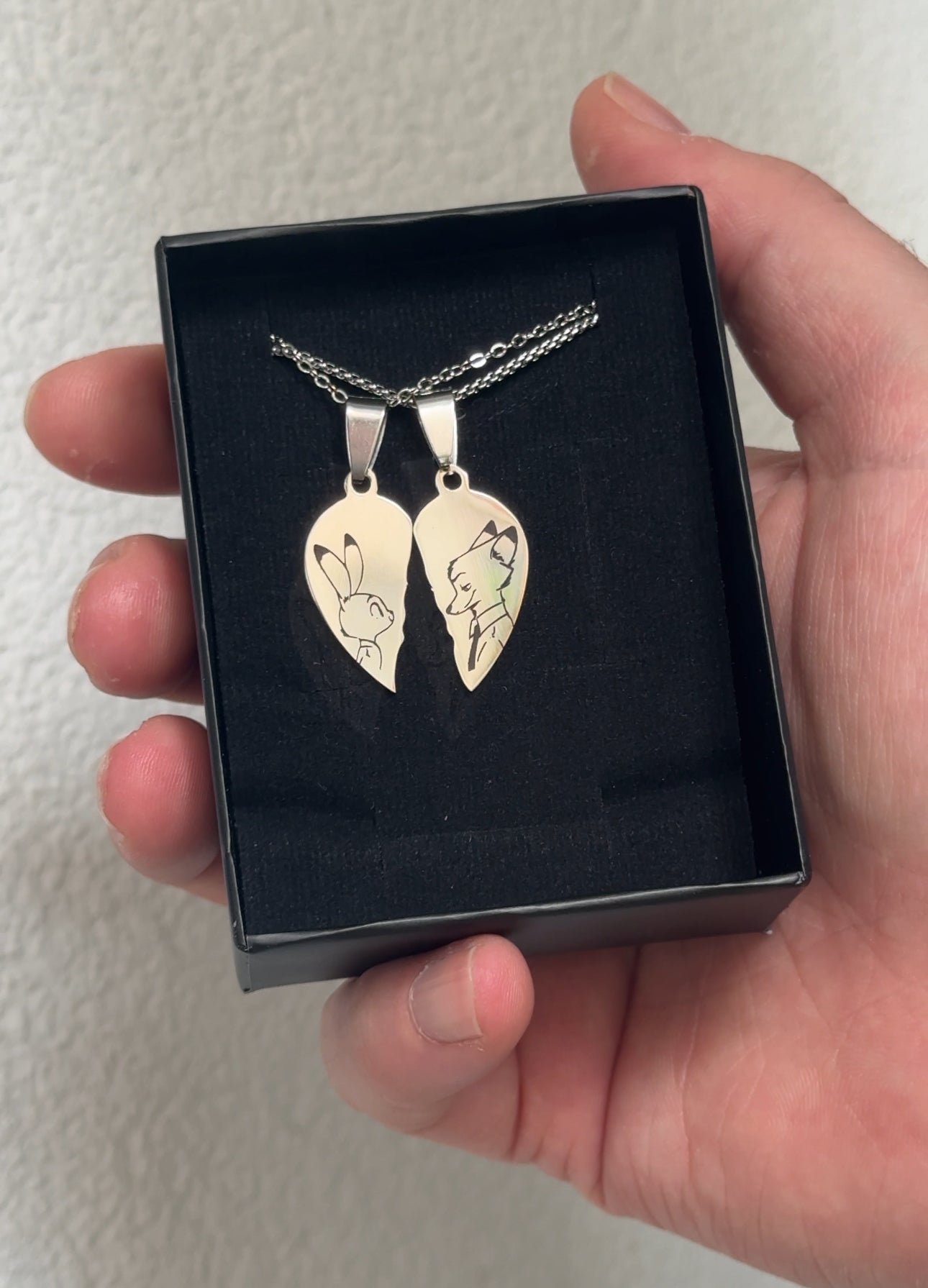 Zootopia Inspired Fox & Bunny Couple Half Heart Necklaces