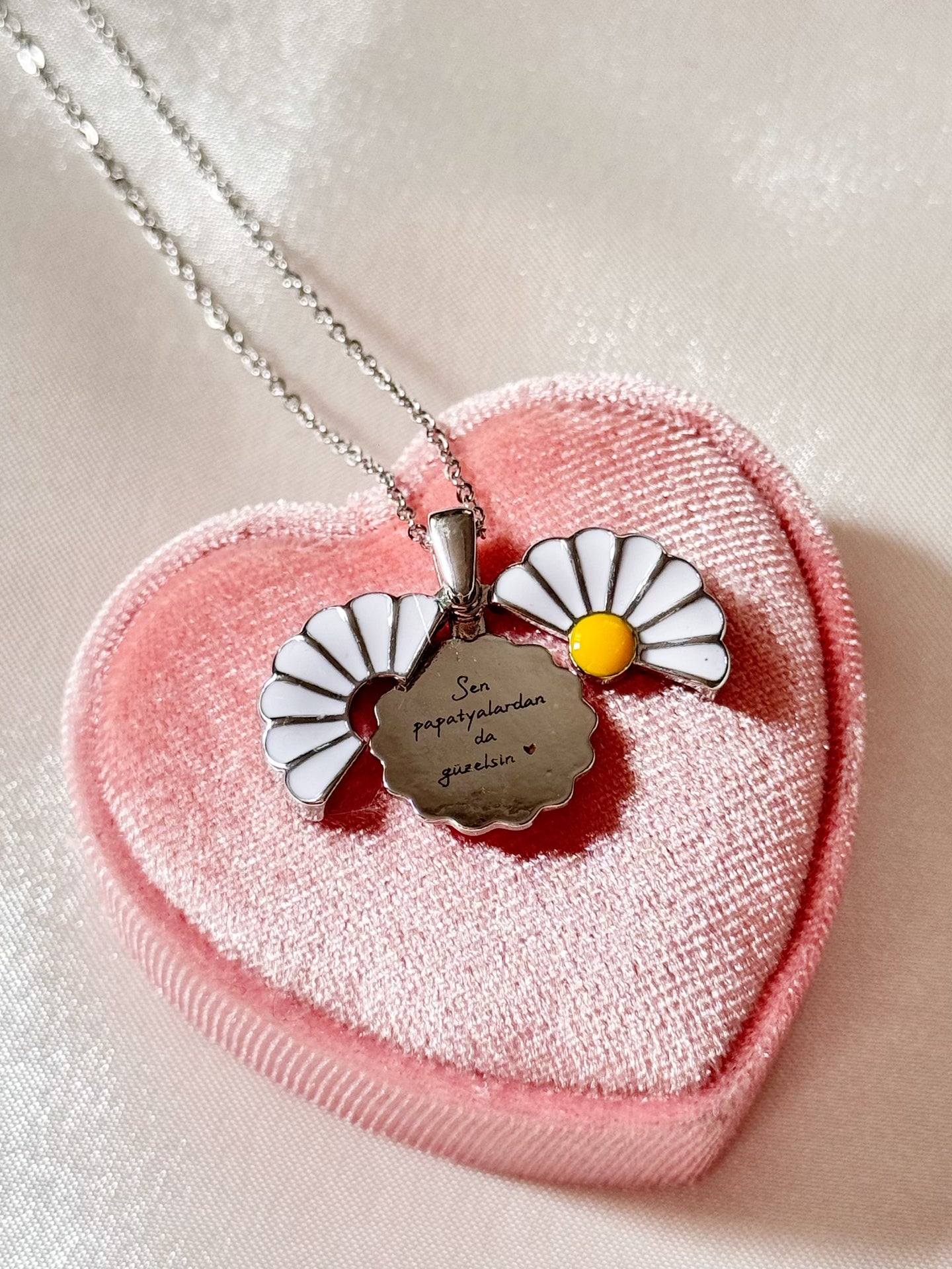 Collier Daisy en acier inoxydable avec message personnalisé caché