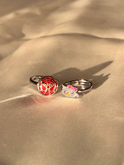 Stony Hello Kitty & Spiderman Couple Ring Set