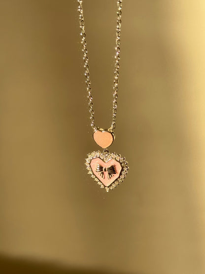 Pink Heart Coquette Ribbon Necklace