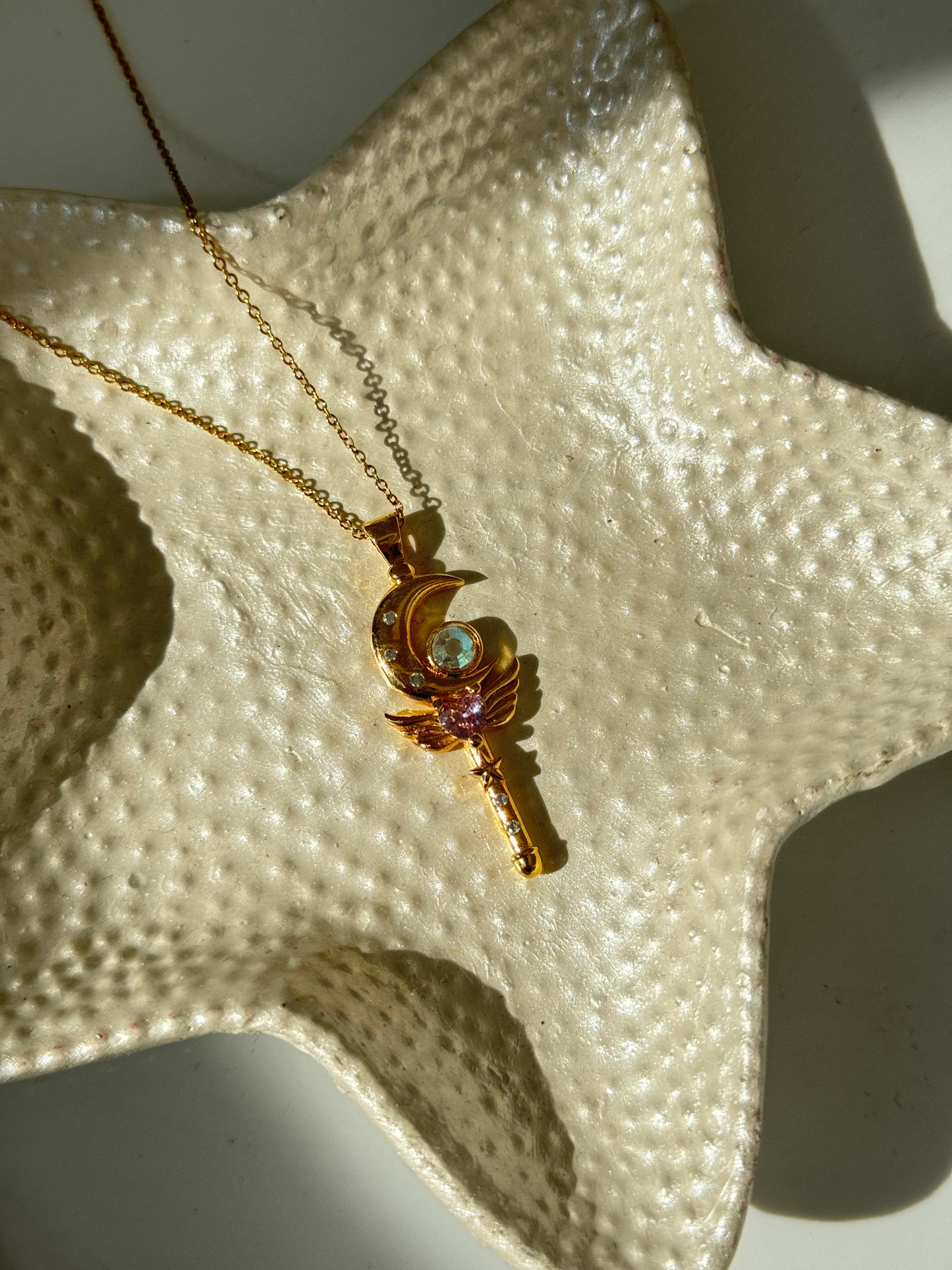 Sailor Moon Inspired Loving Wand Crystal Luna Necklace