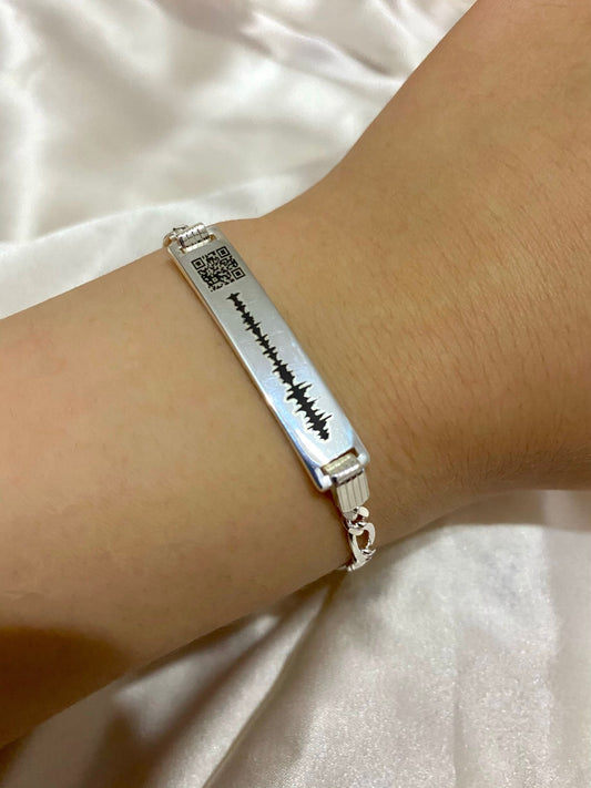 925 Sterling Silver Voice QR Code Unisex Bracelet, Qr Code Bracelet, Qr Code Voice Recording, Custom Silver Bracelet, Voice Message Bracelet