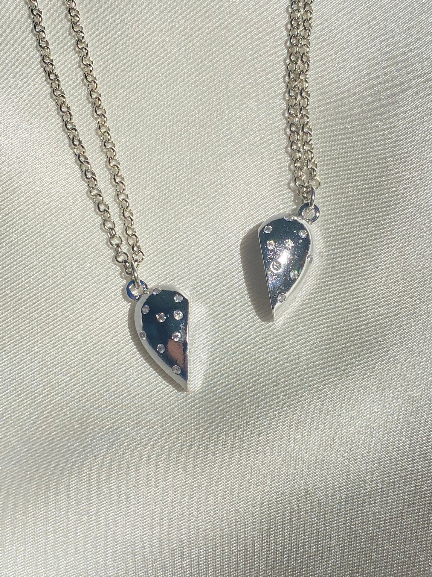 Silver Plated Magnetic Adjustable Half Heart Couple Matching Necklace, Lover Necklace, Magnetic Heart Necklace, Magnetic Jewelry, Gift Idea