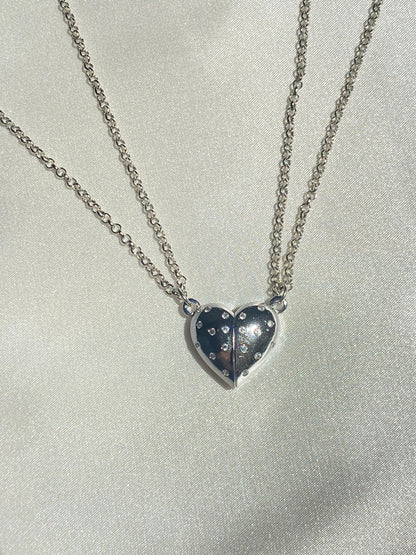 Silver Plated Magnetic Adjustable Half Heart Couple Matching Necklace, Lover Necklace, Magnetic Heart Necklace, Magnetic Jewelry, Gift Idea