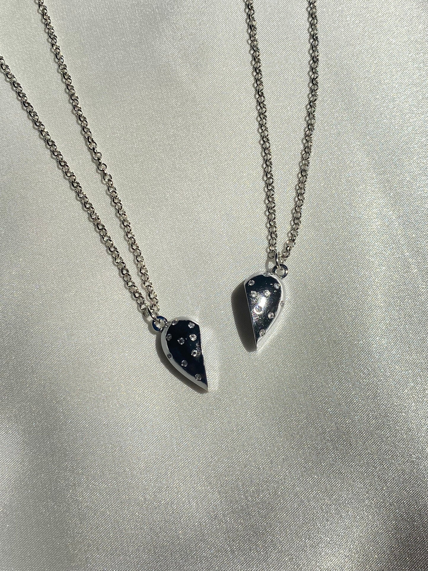 Silver Plated Magnetic Adjustable Half Heart Couple Matching Necklace, Lover Necklace, Magnetic Heart Necklace, Magnetic Jewelry, Gift Idea