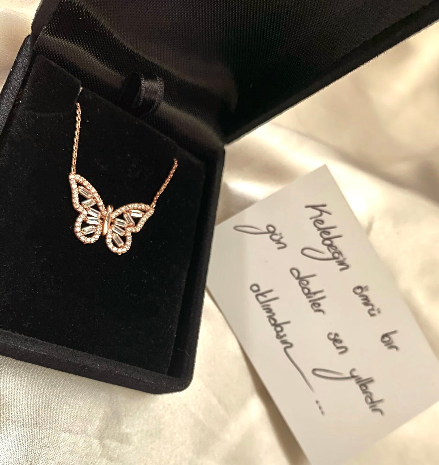 925 Sterling Silver Rose Gold Zircon Butterfly Necklace, Dainty Baguette Butterfly Necklace, Butterfly Pendant, Butterfly Necklace Silver