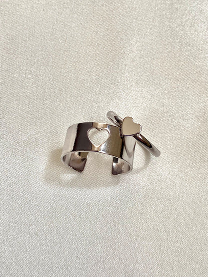 24k Heart Couple Matching Adjustable Rings, Trendy Couples Ring, Silver Couple Rings, Matching Rings For Couples, Band Ring Set, Friendship