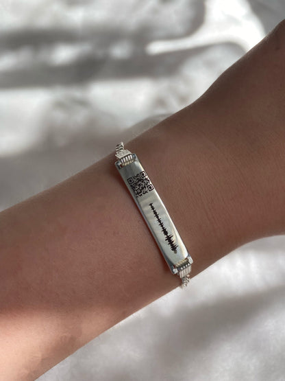 925 Sterling Silver Voice QR Code Unisex Bracelet, Qr Code Bracelet, Qr Code Voice Recording, Custom Silver Bracelet, Voice Message Bracelet