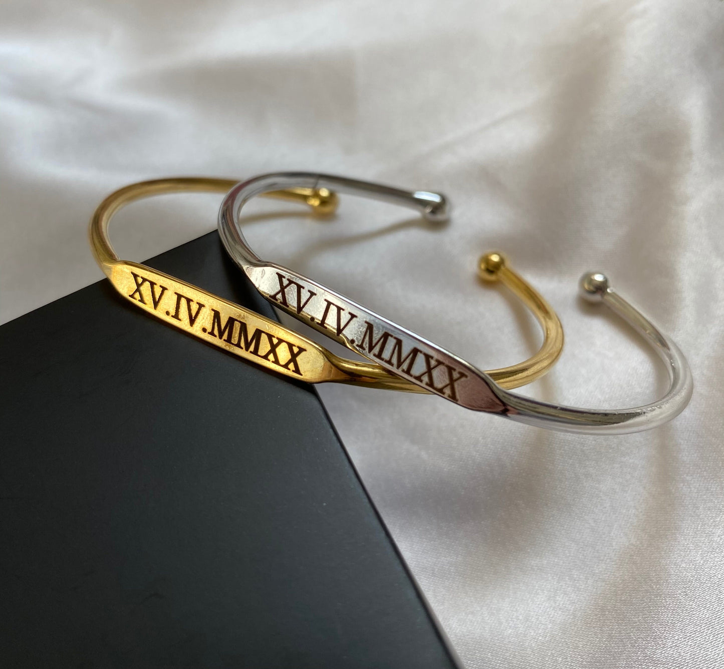 Roman Numeral Couples Bracelets, Custom Gold-Silver Roman Numeral Bracelet, Engagement Date Gift, Couple Bracelet for 2