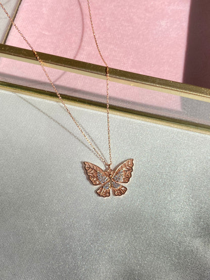 925 Sterling Diamond Silver Butterfly Necklace, Tiny Butterfly Necklace, Minimalist Butterfly Necklace, Mother's Day Gift, Dainty Butterfly