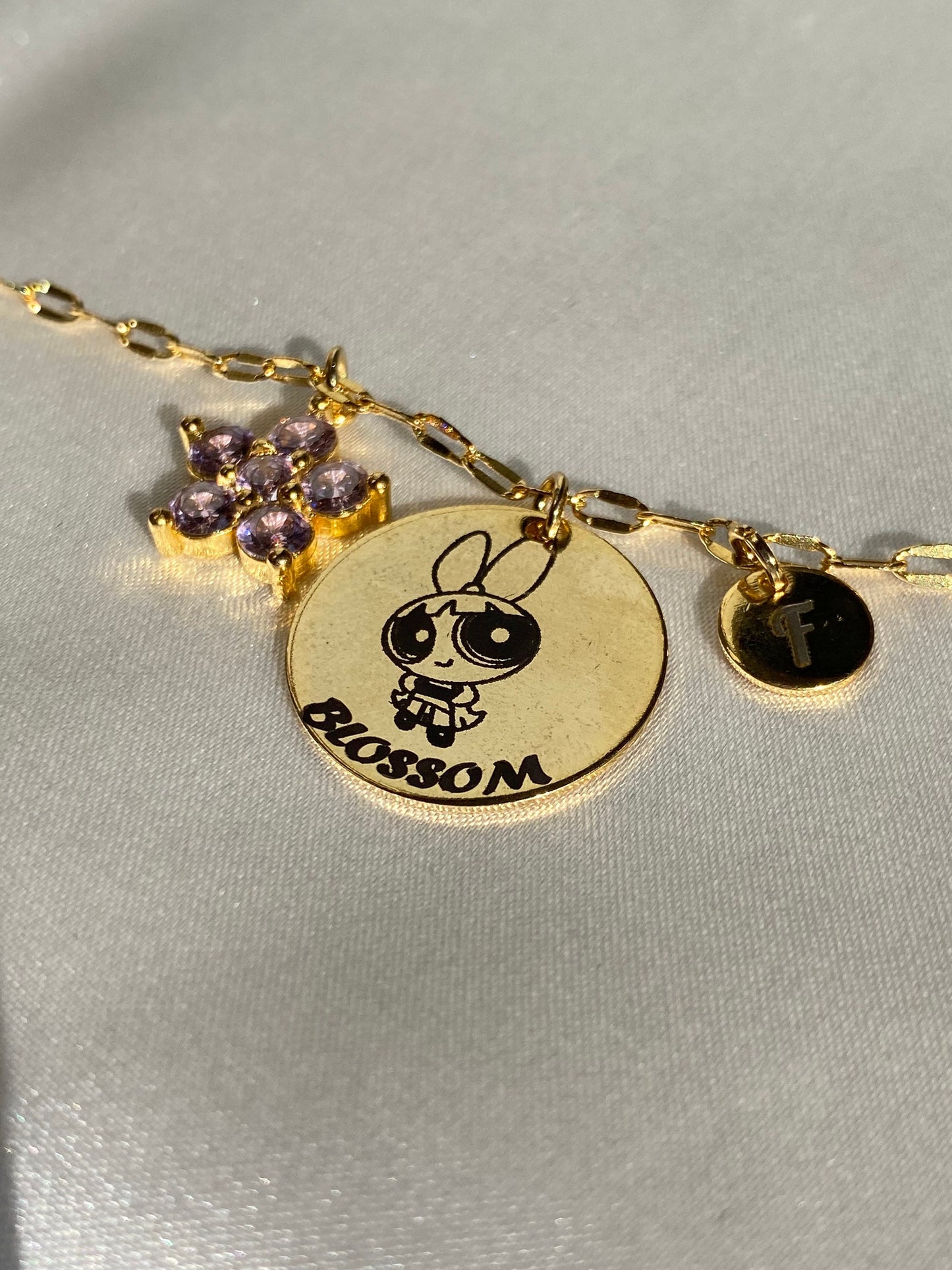 24k Gold Plated Powerpuff Girls BFF Necklace, Bubbles Buttercup Blossom Necklace, Customize Friendship , Personalized Friend Gift Jewelry