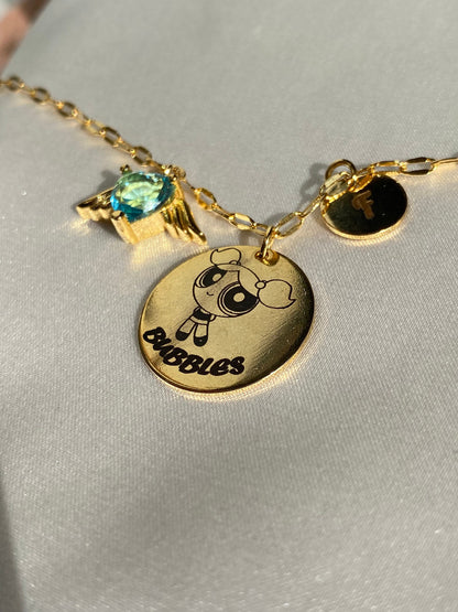 24k Gold Plated Powerpuff Girls BFF Necklace, Bubbles Buttercup Blossom Necklace, Customize Friendship , Personalized Friend Gift Jewelry